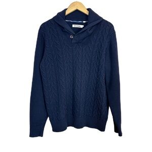 Ben Sherman Lambswool Mock Neck Navy Blue‎ Cableknit Sweater Men’s Medium